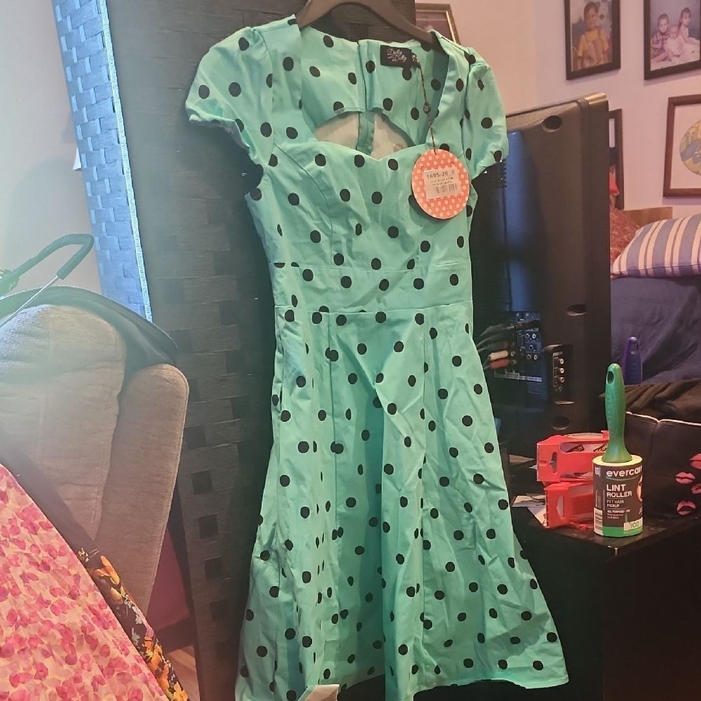 Teal Polka Dot Dress DOLLY AND DOTTY UK SIZE 8 NWT